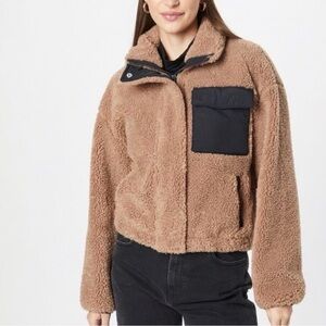 Abercrombie & Fitch Tan Teddy Jacket with Black Accent